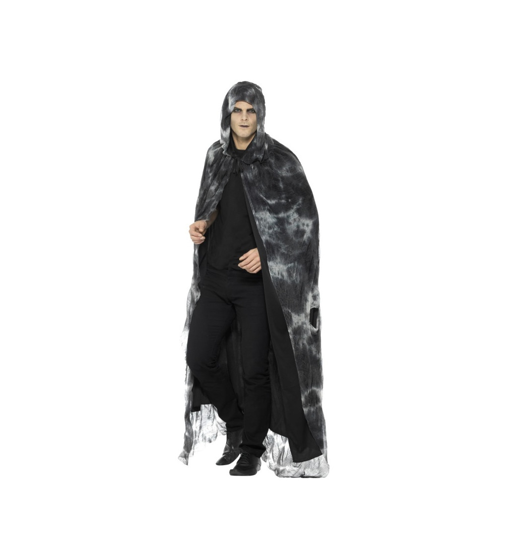 Černo-šedý plášť s kapucí