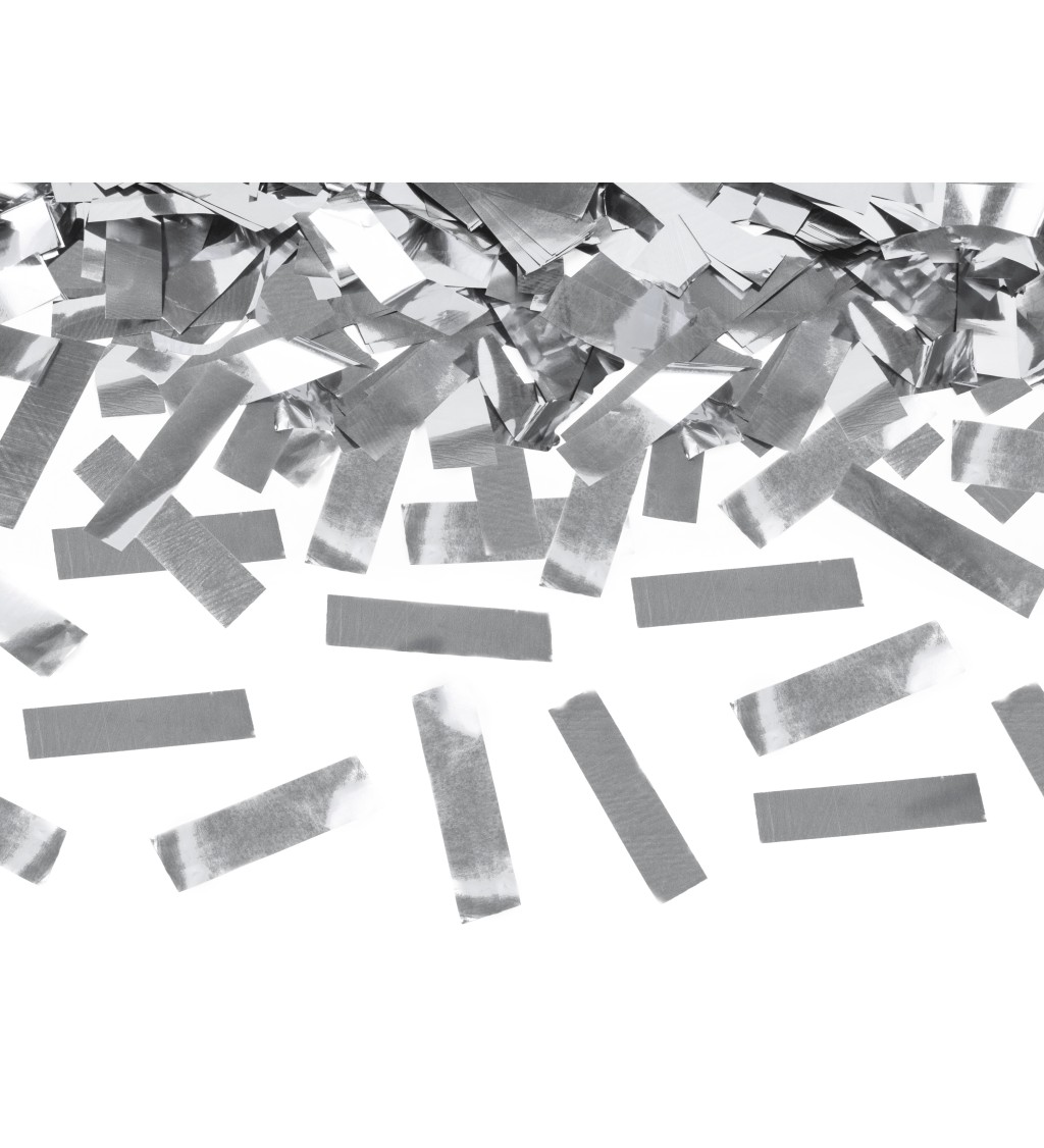 Vystřelovací konfety - stříbrné proužky, 40 cm