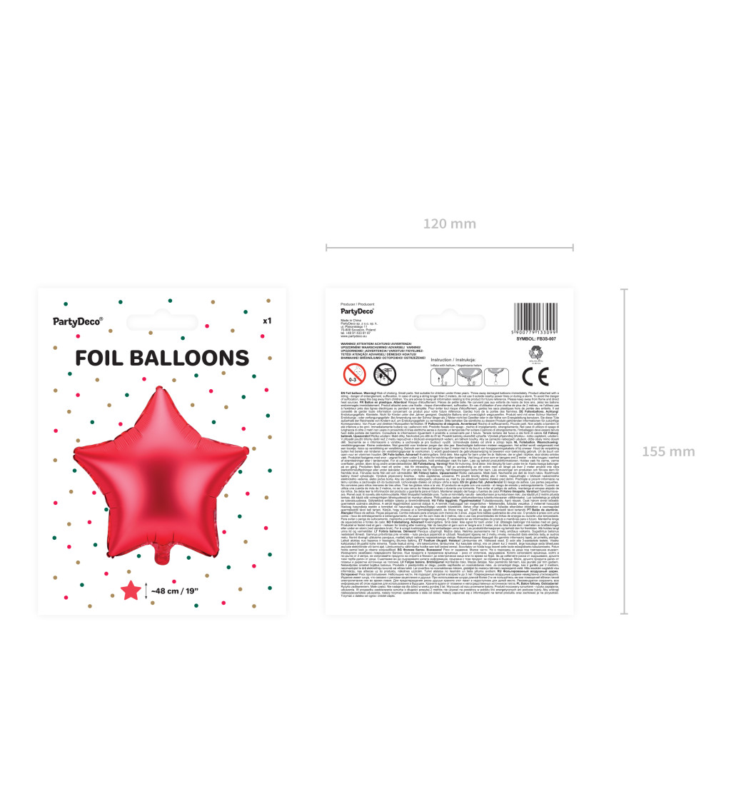 Metalický fóliový balónek ve tvaru hvězdy - červený