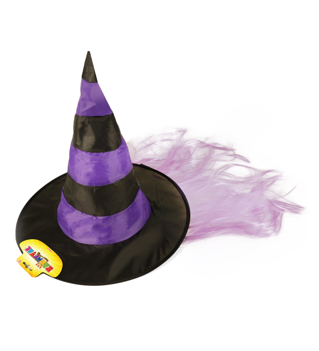 Čarodějnický klobouk pro dospělé - s vlasy