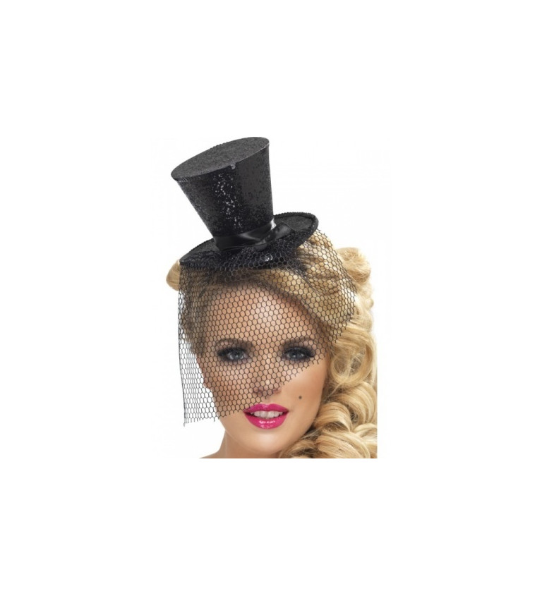 Čelenka s mini kloboučkem (černá)
