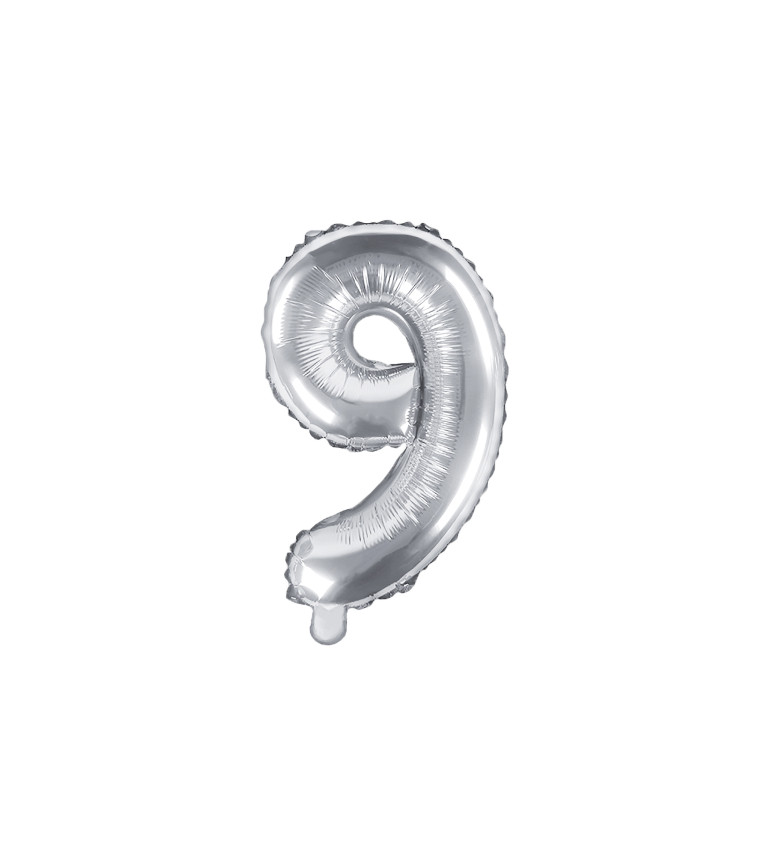 Fóliový balónek stříbrný - malé číslo 9 (35cm)