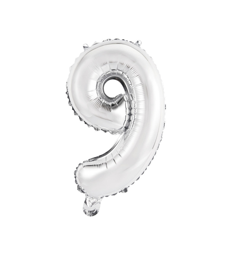 Fóliový balónek stříbrný - číslo 9 (36cm)